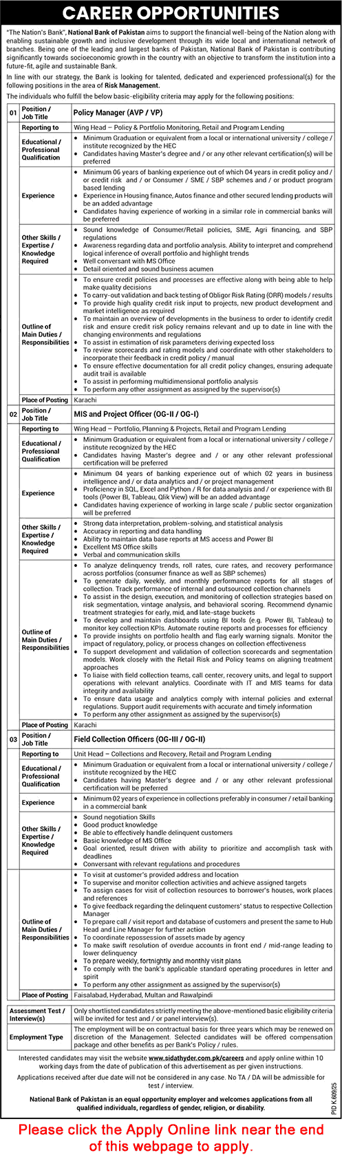 National Bank of Pakistan Jobs August 2025 Apply Online Field Collection Officers & Others Latest