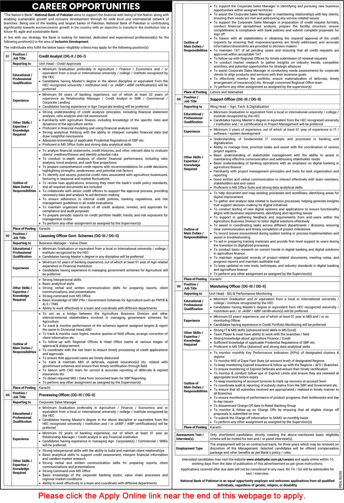 National Bank of Pakistan Jobs August 2025 September Apply Online Processing Officers & Others Latest