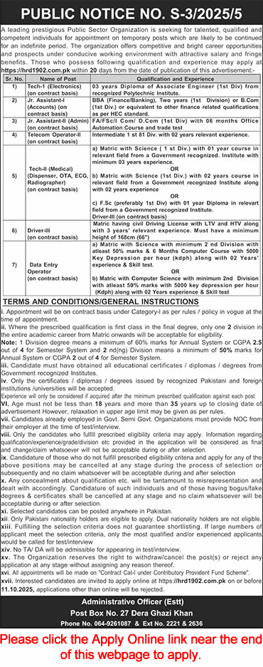 PO Box 27 Dera Ghazi Khan Jobs 2025 September PAEC Apply Online Technicians & Others Latest
