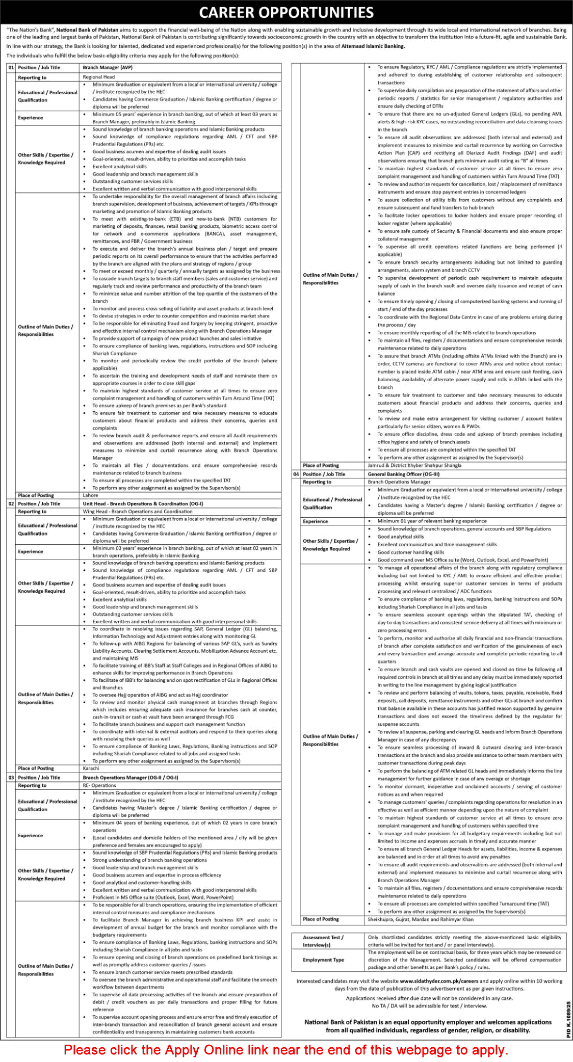 National Bank of Pakistan Jobs September 2025 October Apply Online General Banking Officers & Others Latest