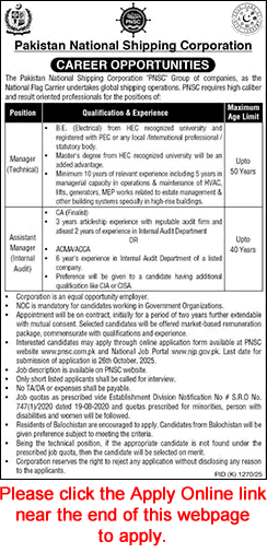 Pakistan National Shipping Corporation Jobs October 2025 Apply Online Assistant / Managers PNSC Latest