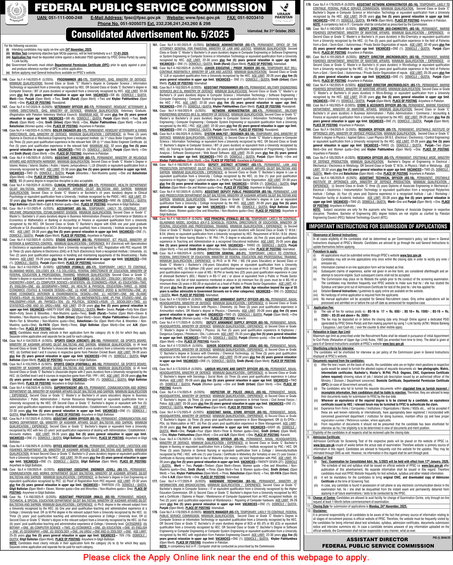 Law and Prosecution Department Gilgit Baltistan Jobs 2025 November FPSC Apply Online Latest