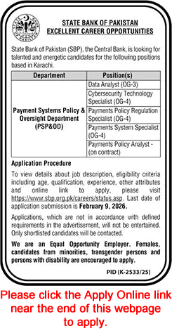State Bank of Pakistan Jobs 2026 Apply Online Data Analyst & Others SBP Latest