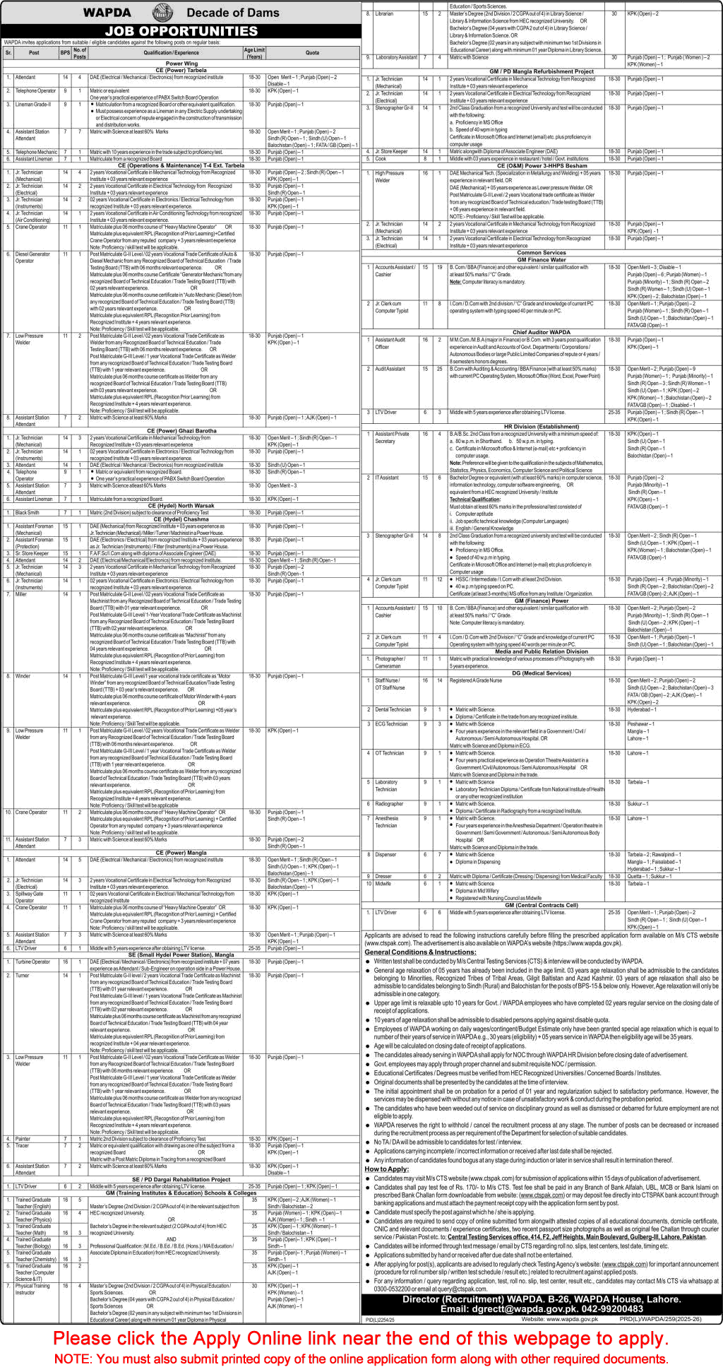 WAPDA Jobs February 2026 CTS Apply Online Water and Power Development Authority Latest