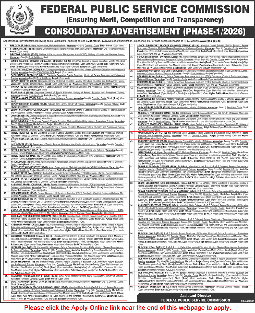 Federal Directorate of Education Jobs 2026 February FPSC Apply Online Islamabad Model Schools & Colleges Latest