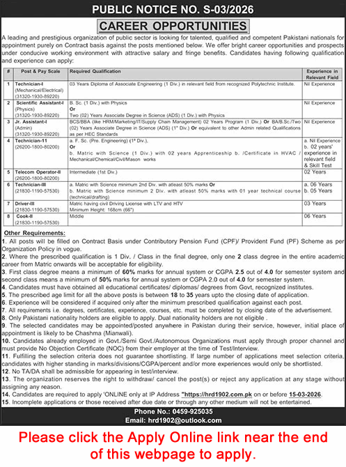 Public Sector Organization Jobs 2026 March hrd1902 com pk Apply Online PAEC Technicians & Others Latest