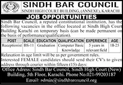 Female Receptionist Jobs in Sindh Bar Council Karachi 2026 March SBC Latest