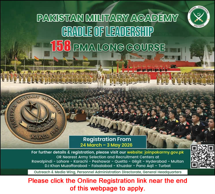Join Pakistan Army as Commissioned Officer 2026 March through 158 PMA Long Course Online Registration Latest